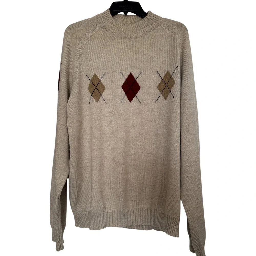 Bugatchi Uomo‎ Italian Fine Wool Geometric Sweater Men's XL Beige Winter - Picture 2 of 8